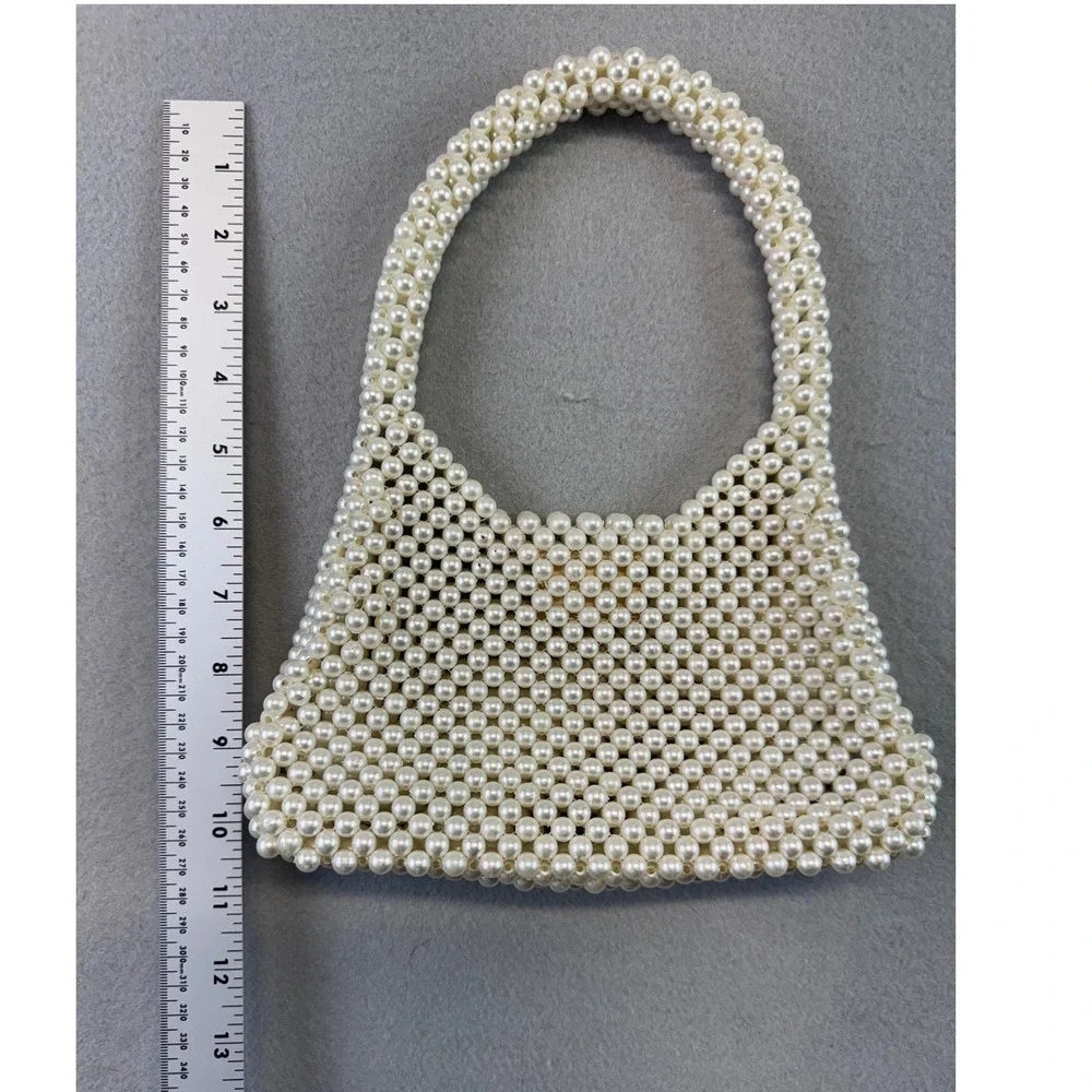 Vintage Faux Pearl Beaded Handbag Cream White Clutch